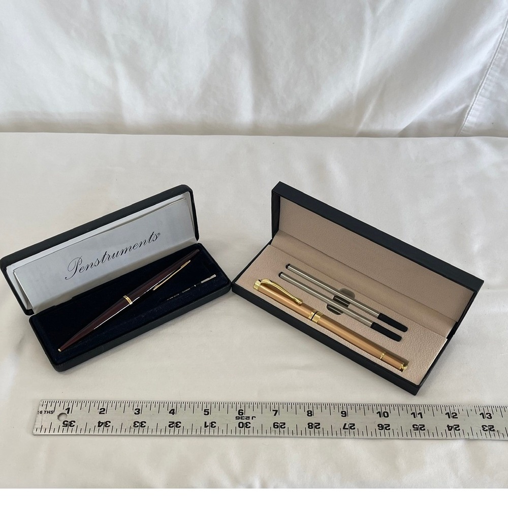 Vintage Penstruments Burgundy & Yivonka Rose Gold Ballpoint Pen Set with Cases